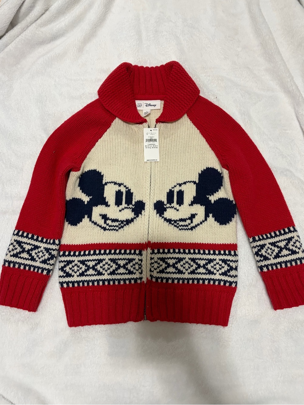 Baby gap disney kids size 4 Red & Cream Mickey mouse Zip Sweater